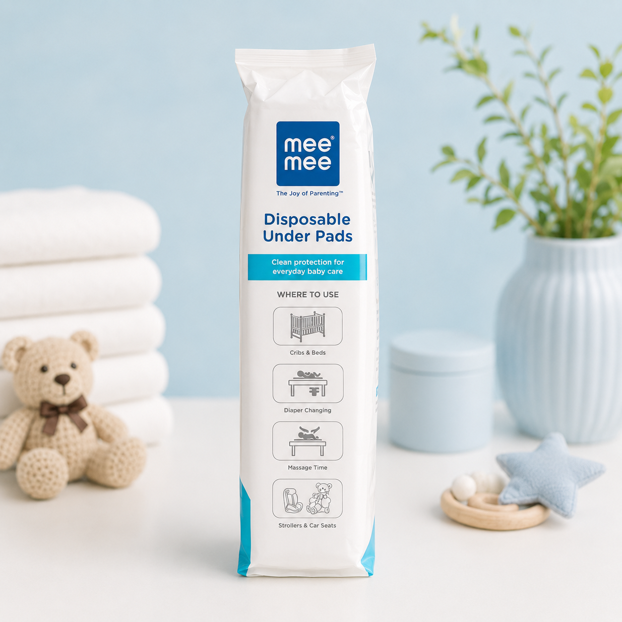 Mee Mee Disposable Under Pads 60 x 60 cm (Pack of 20) | Triple Layer Protection | Super Absorbent, Leak-Proof & Waterproof Baby Changing Mats