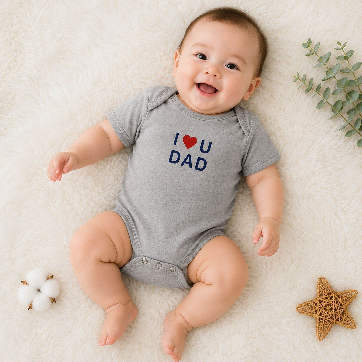 Smile Baby Grey Color I Love U Mom & I Love U Dad Baby Romper Set (0-6 Months) | Soft Cotton Half Sleeve Bodysuit Combo for Newborn Baby Boys & Girls