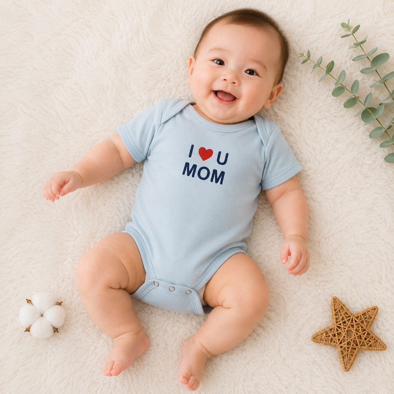 Smile Baby Baby Onesie Gift Set – I ❤️ U Mom & I ❤️ U Dad Printed Cotton Rompers for Newborn Babies (Pack of 2, Light Blue)