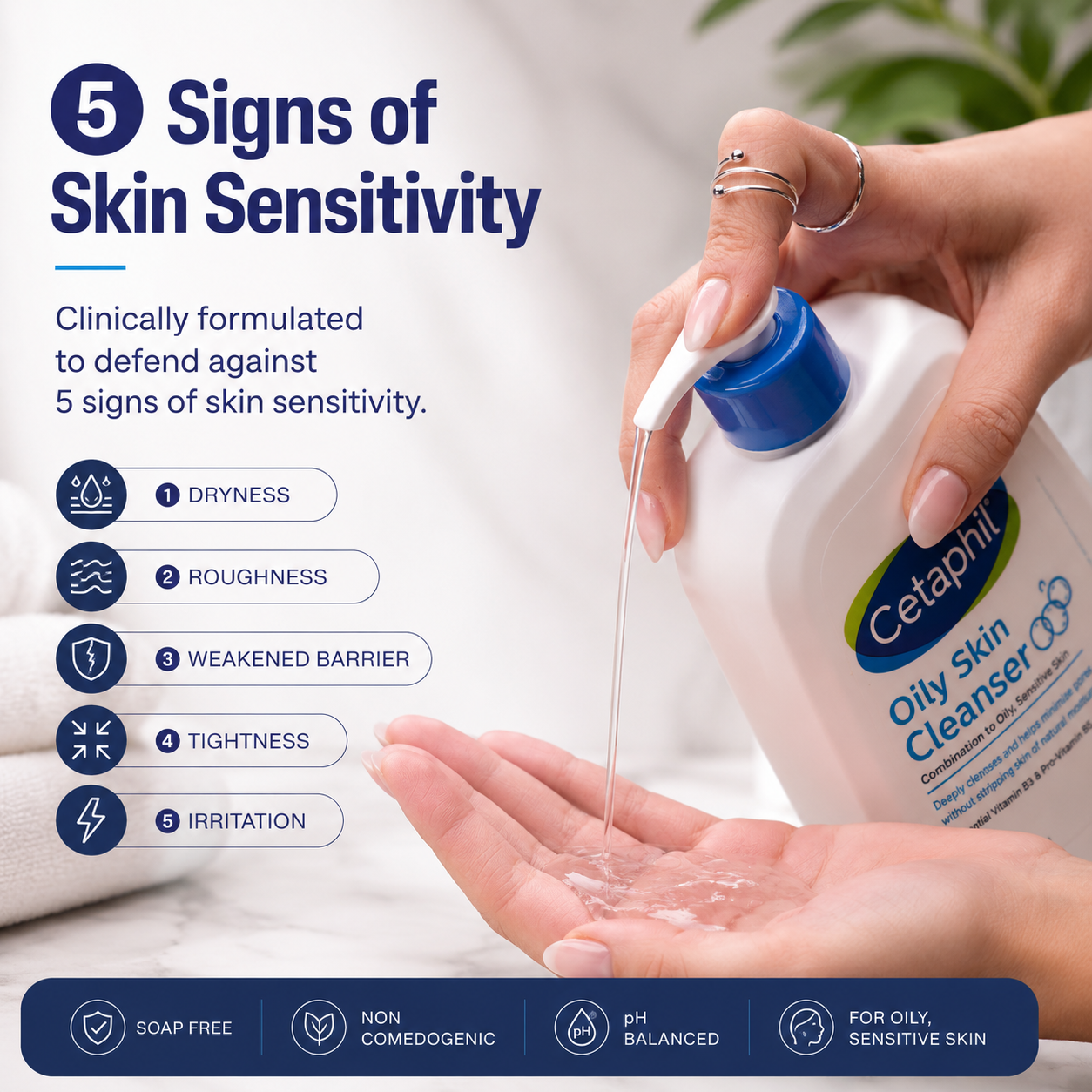 Cetaphil Oily Skin Cleanser for Sensitive Skin with Niacinamide, Glycerin & Panthenol (Vitamin B5), Soap-Free Face Wash, pH Balanced, Non-Comedogenic Daily Cleanser – 236ml