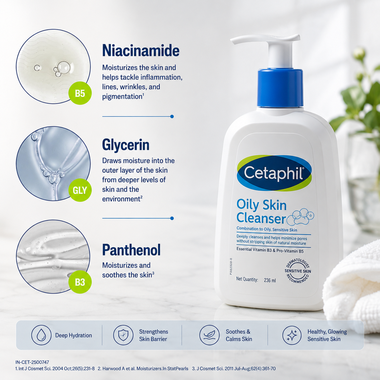 Cetaphil Oily Skin Cleanser for Sensitive Skin with Niacinamide, Glycerin & Panthenol (Vitamin B5), Soap-Free Face Wash, pH Balanced, Non-Comedogenic Daily Cleanser – 236ml