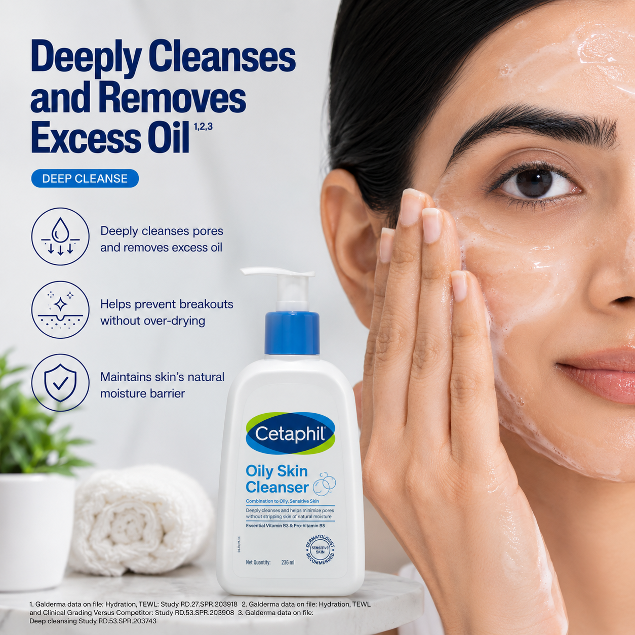 Cetaphil Oily Skin Cleanser for Sensitive Skin with Niacinamide, Glycerin & Panthenol (Vitamin B5), Soap-Free Face Wash, pH Balanced, Non-Comedogenic Daily Cleanser – 236ml