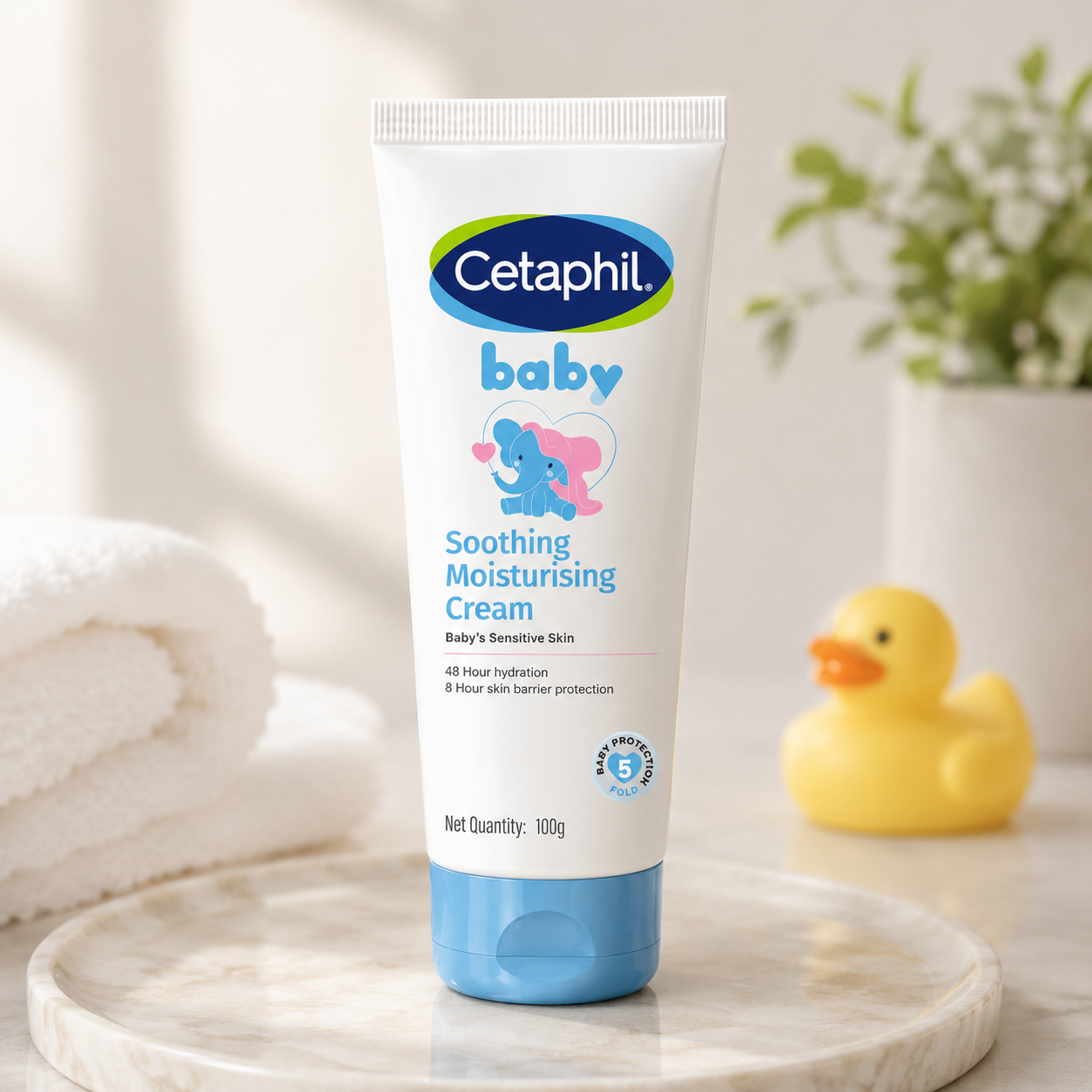 Cetaphil Baby Soothing Moisturising Cream for Sensitive Skin with Sweet Almond Oil, Sunflower Oil & Glycerin, 48-Hour Hydration, 8-Hour Skin Barrier Protection, Hypoallergenic Baby Cream – 100g