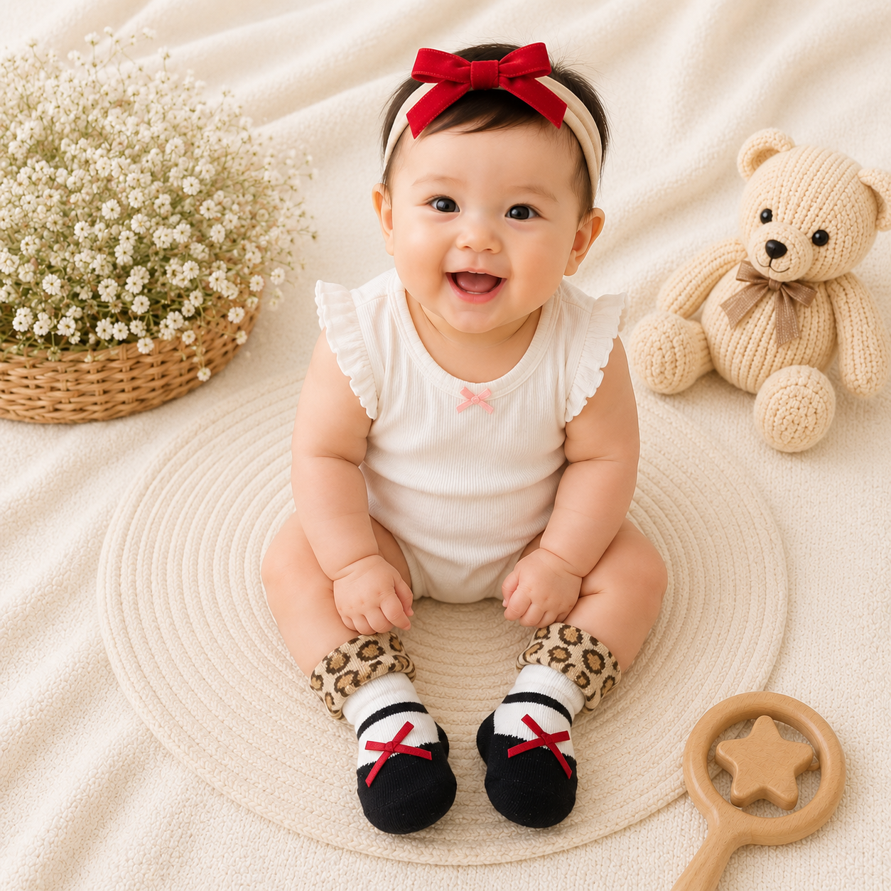 Smile Baby Girls Socks & Headband Gift Set – Pack of 3 Soft Cotton Baby Socks with Matching Headbands | 0-9 Months