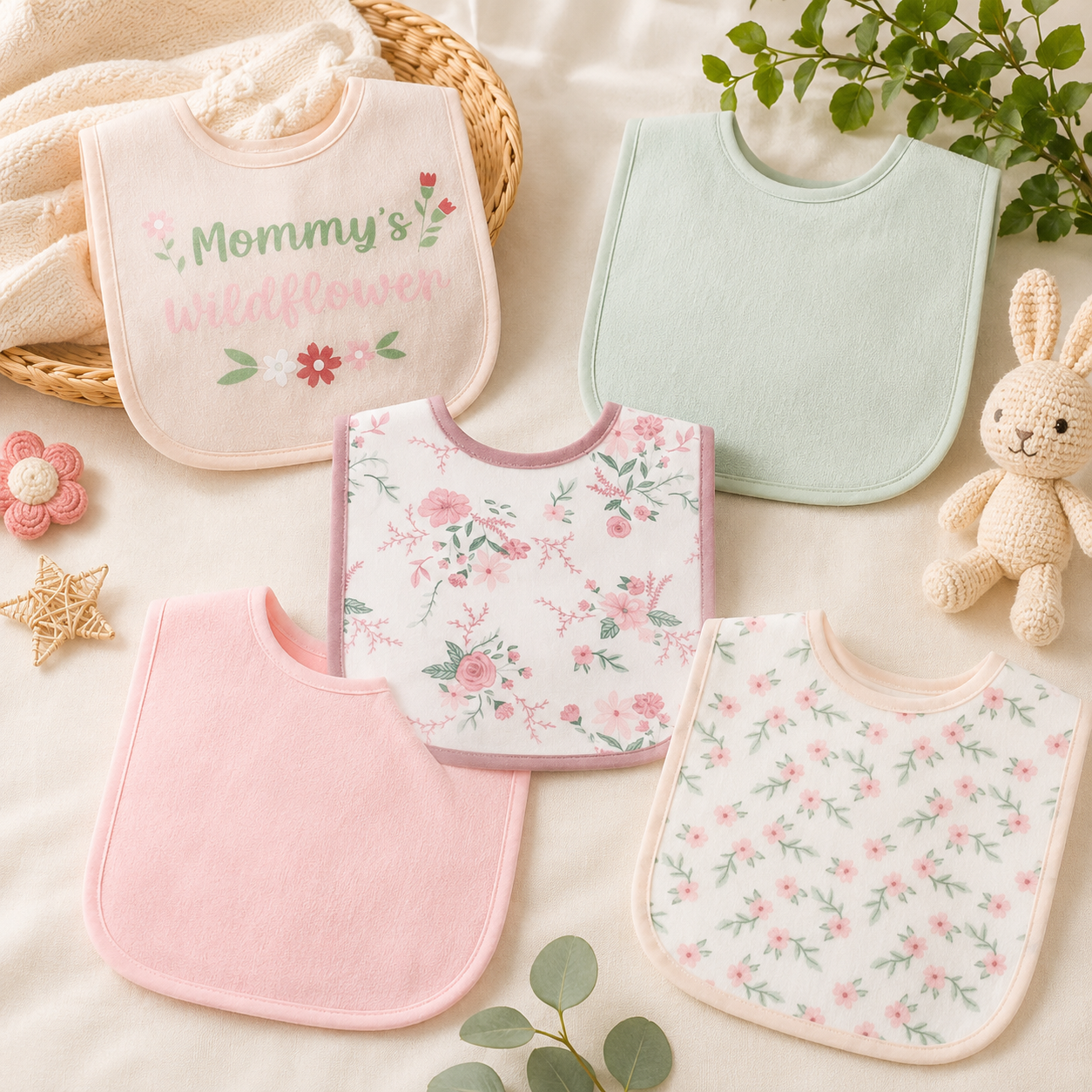 Smile Baby 5 Pack Baby Bib Set for Newborns & Infants | Ultra Soft Cotton Feeding Bibs | Absorbent Drooling & Burping Bibs | Floral Prints for Baby Girls (0+ Months)