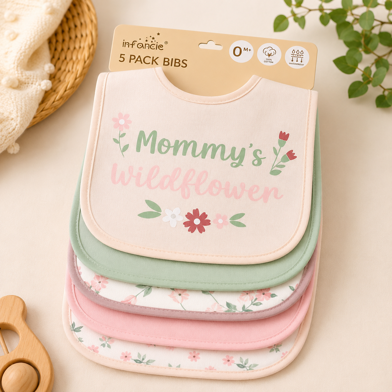 Smile Baby 5 Pack Baby Bib Set for Newborns & Infants | Ultra Soft Cotton Feeding Bibs | Absorbent Drooling & Burping Bibs | Floral Prints for Baby Girls (0+ Months)