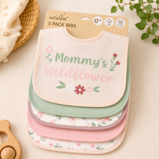 Smile Baby 5 Pack Baby Bib Set for Newborns & Infants | Ultra Soft Cotton Feeding Bibs | Absorbent Drooling & Burping Bibs | Floral Prints for Baby Girls (0+ Months)