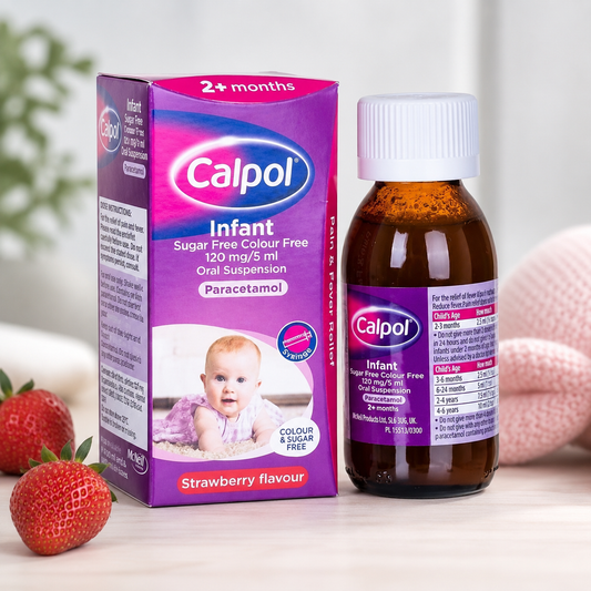 Calpol Infant Paracetamol Oral Suspension Strawberry Flavour 120mg/5ml | Sugar Free & Colour Free | Gentle Pain & Fever Relief for Infants 2+ Months