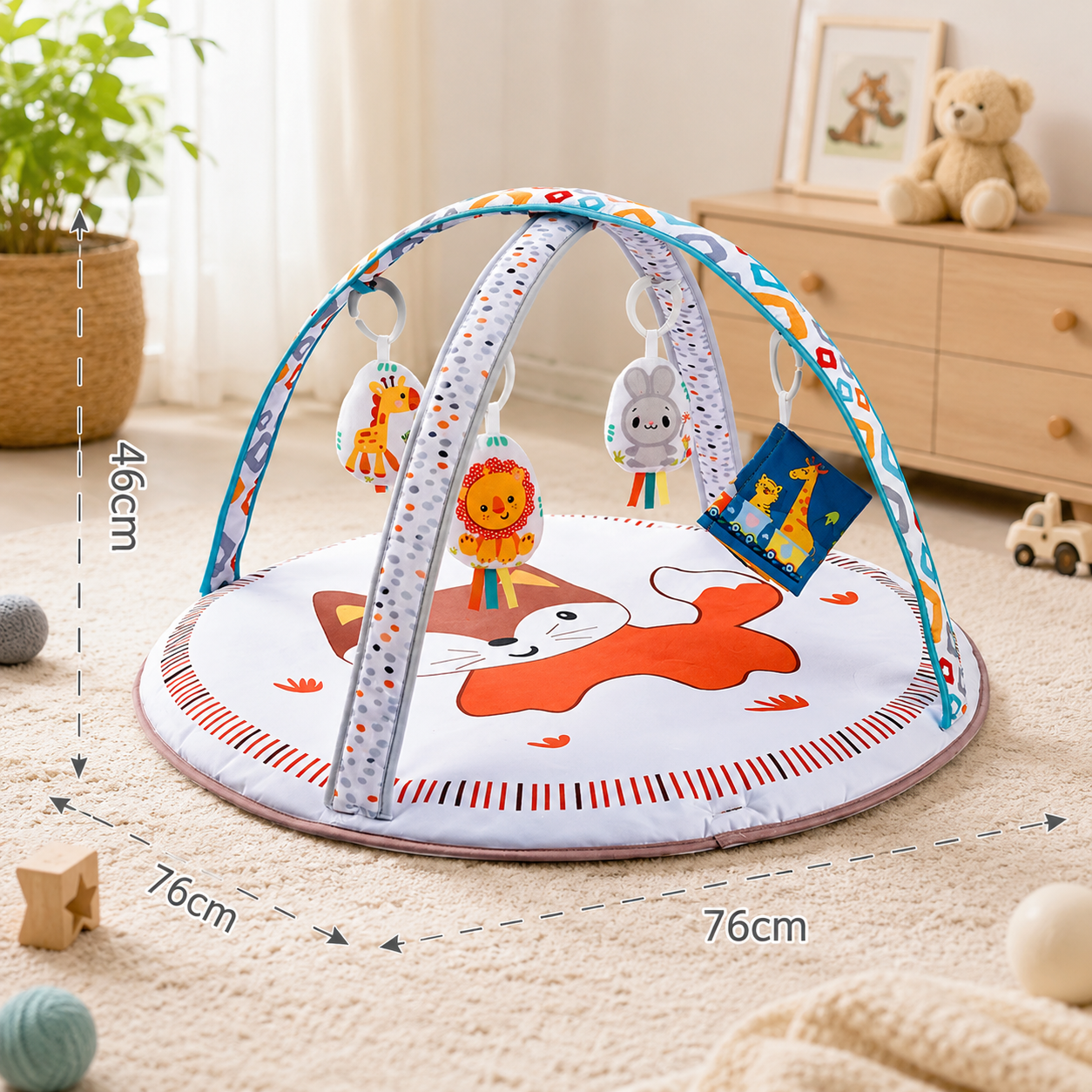SMILE BABY Happy Space Baby Play Gym & Activity Mat | Tummy Time Play Mat with Hanging Toys | Soft Infant Activity Center for Newborns & Babies 0+ Months | Cream