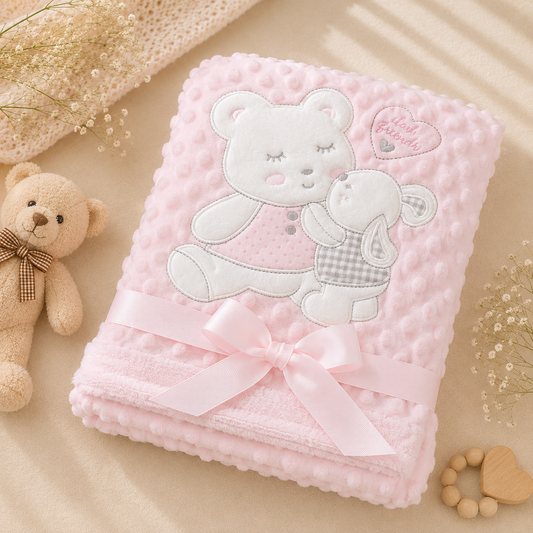 Smile Baby Premium Minky Baby Blanket with Teddy Bear Embroidery | Ultra Soft Double Layer Newborn Baby Blanket | Baby Wrap, Swaddle & Receiving Blanket | Gift for Baby Boys & Girls | Blue, Pink & Cream