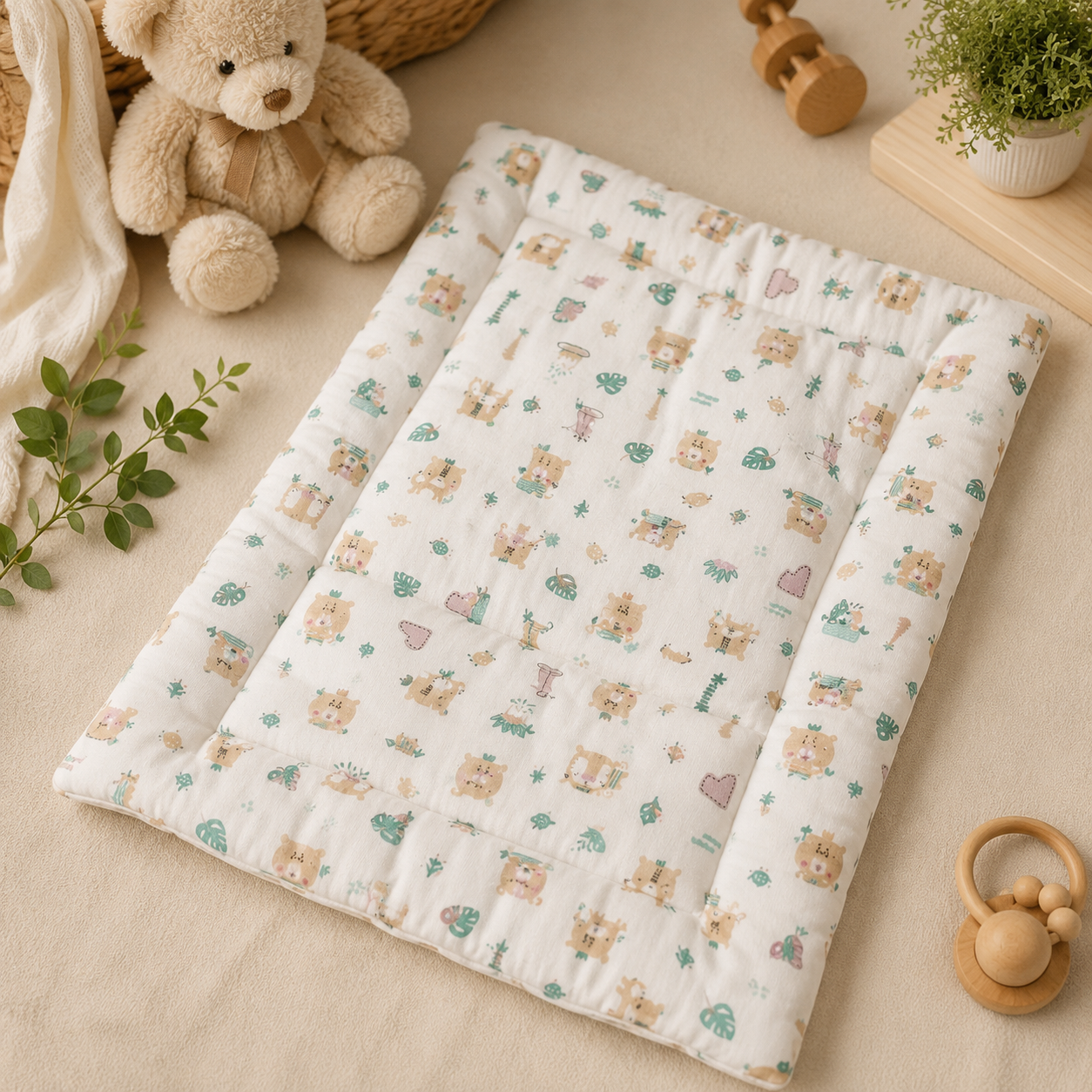 Smile Baby Muslin Baby Mat Pack of 3 | Ultra Soft & Breathable Cotton Muslin Sleeping Mat for Newborn Babies | Lightweight, Foldable, Reusable Play Mat | Multi-Purpose Baby Bedding Mat | Animal Print