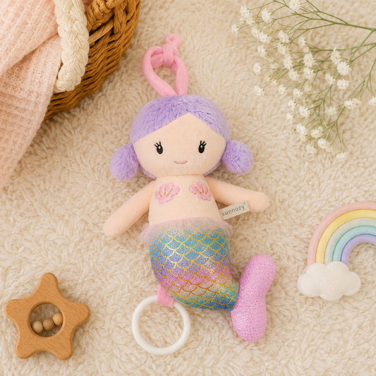 SMILE BABY Mermaid Hanging Plush Toy with Teether Ring – Soft Baby Activity Toy for Crib, Stroller, Car Seat & Pram | Newborn Sensory Toy | 0+ Months