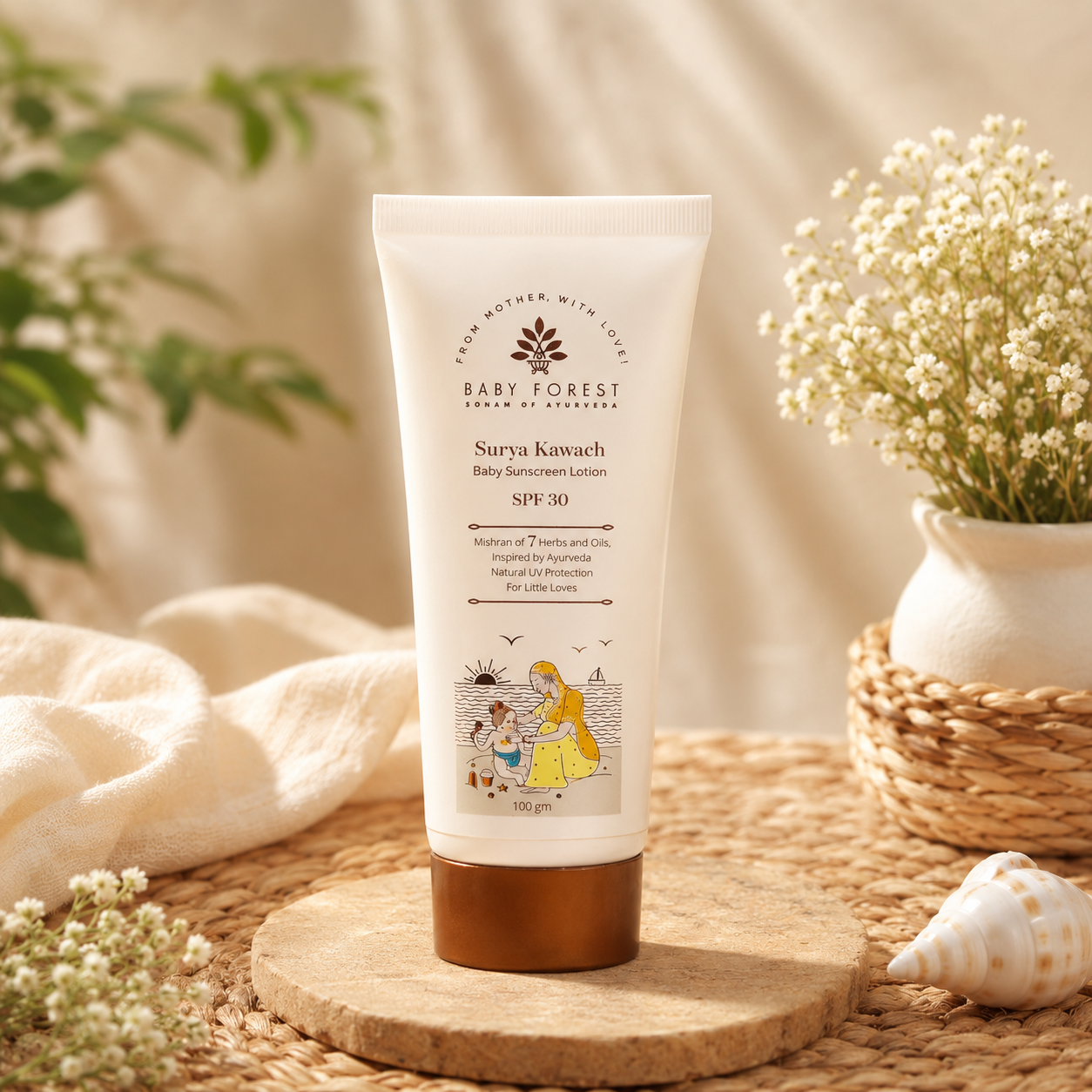 Baby Forest Surya Kawach Baby Sunscreen Lotion SPF 30 | Ayurvedic Sun Protection for Babies & Kids | 100g | Baby sunscreen SPF 30