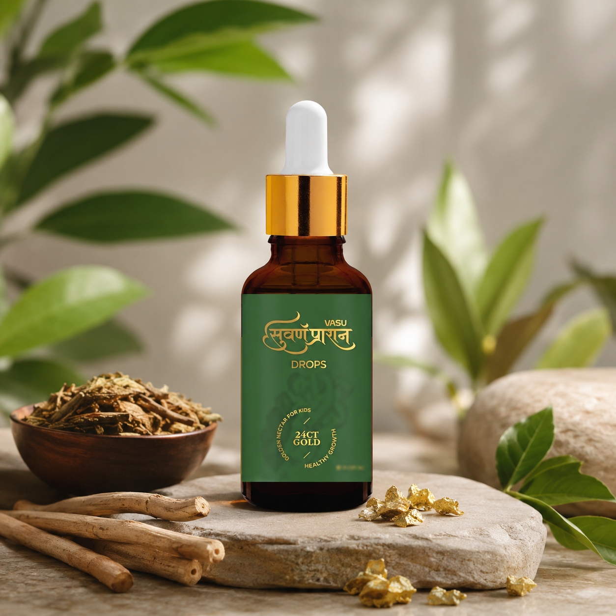 Vasu Suvarnaprashan Drops for Kids | Ayurvedic Immunity & Memory Support with Suvarna Bhasma, Honey, Brahmi & Shankhpushpi | 24CT Gold Formula | 30ml