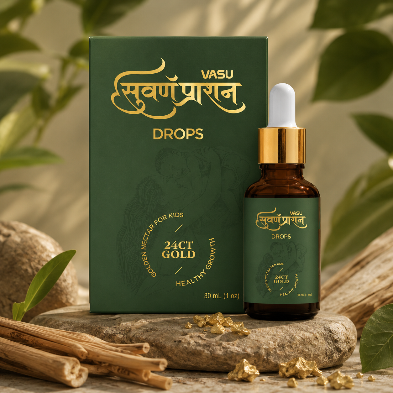 Vasu Suvarnaprashan Drops for Kids | Ayurvedic Immunity & Memory Support with Suvarna Bhasma, Honey, Brahmi & Shankhpushpi | 24CT Gold Formula | 30ml