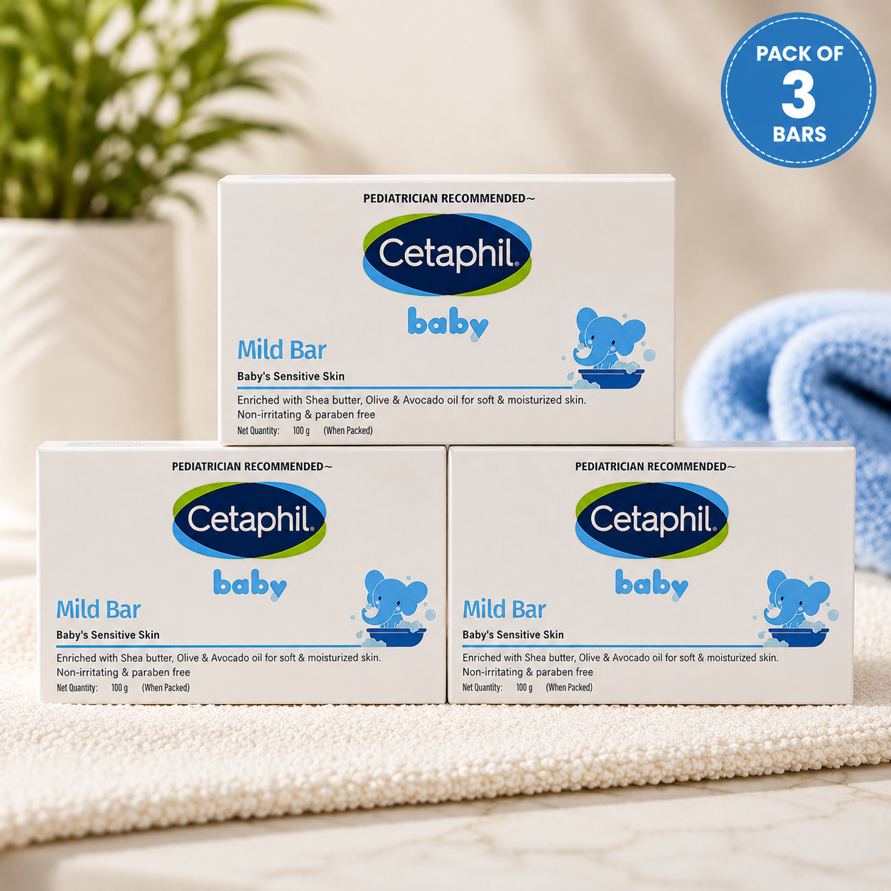 Cetaphil Baby Mild Bar Soap Pack of 3 (100g Each) | Gentle Cleansing Bar for Baby’s Sensitive Skin | Shea Butter, Olive Oil & Avocado Oil