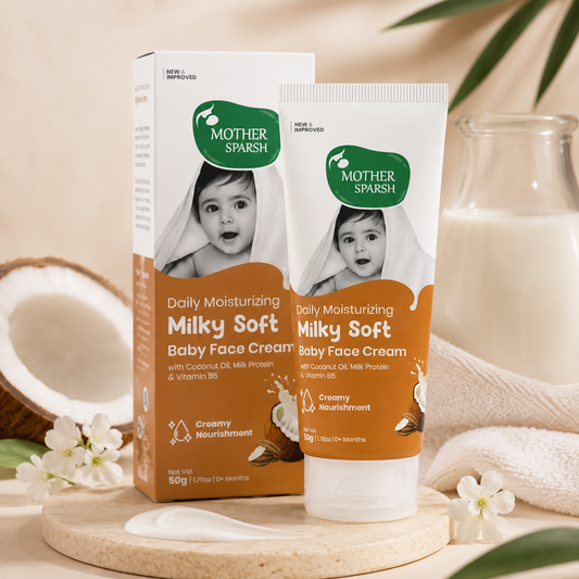 Mother Sparsh Milky Soft Baby Face Cream 50g | Daily Moisturizing Face Cream for Babies | With Coconut Oil, Milk Protein & Vitamin B5 | Gentle Nourishment from Birth