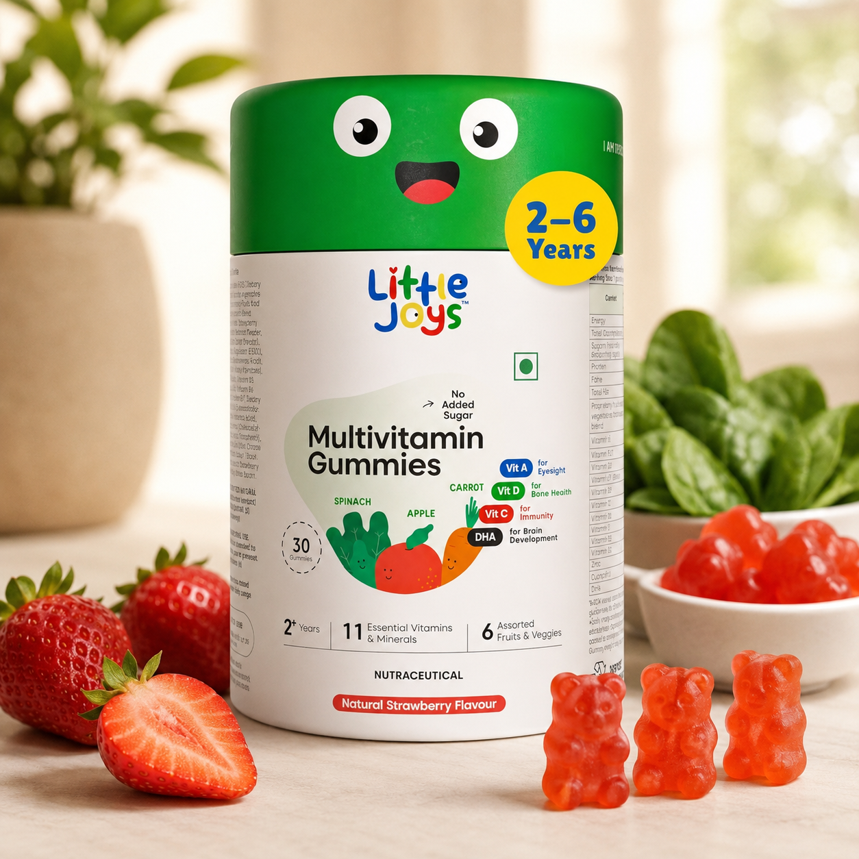 Little Joys Multivitamin Gummies for Kids | 11 Essential Vitamins & Minerals | No Added Sugar | Natural Strawberry Flavour | 102g | Available for 2+ Years & 7+ Years