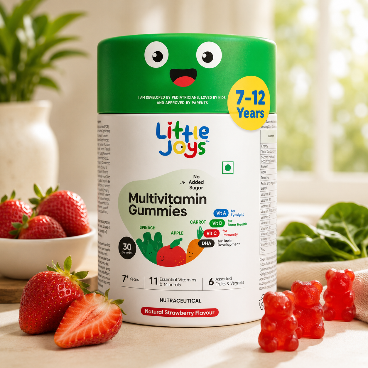 Little Joys Multivitamin Gummies for Kids | 11 Essential Vitamins & Minerals | No Added Sugar | Natural Strawberry Flavour | 102g | Available for 2+ Years & 7+ Years