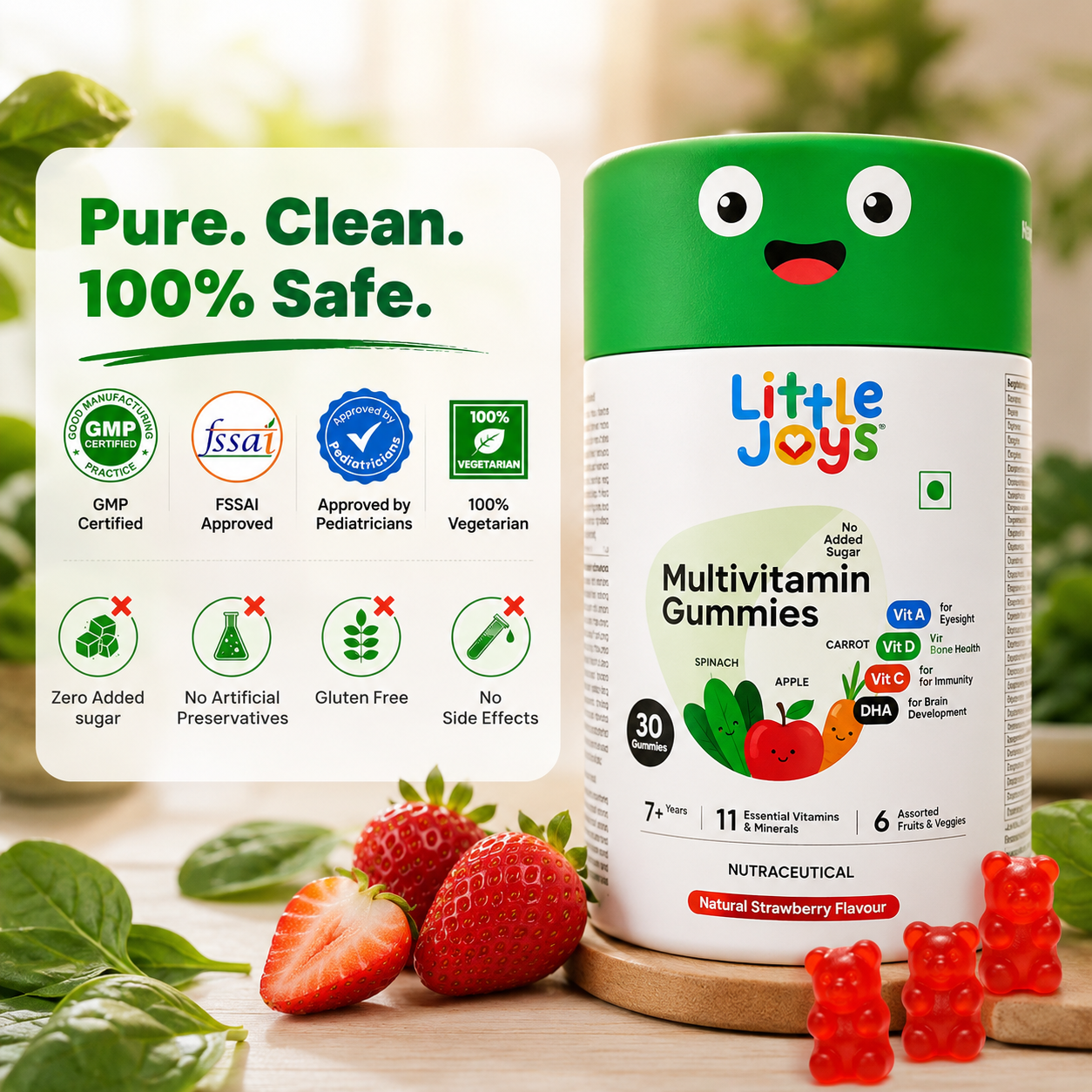 Little Joys Multivitamin Gummies for Kids | 11 Essential Vitamins & Minerals | No Added Sugar | Natural Strawberry Flavour | 102g | Available for 2+ Years & 7+ Years