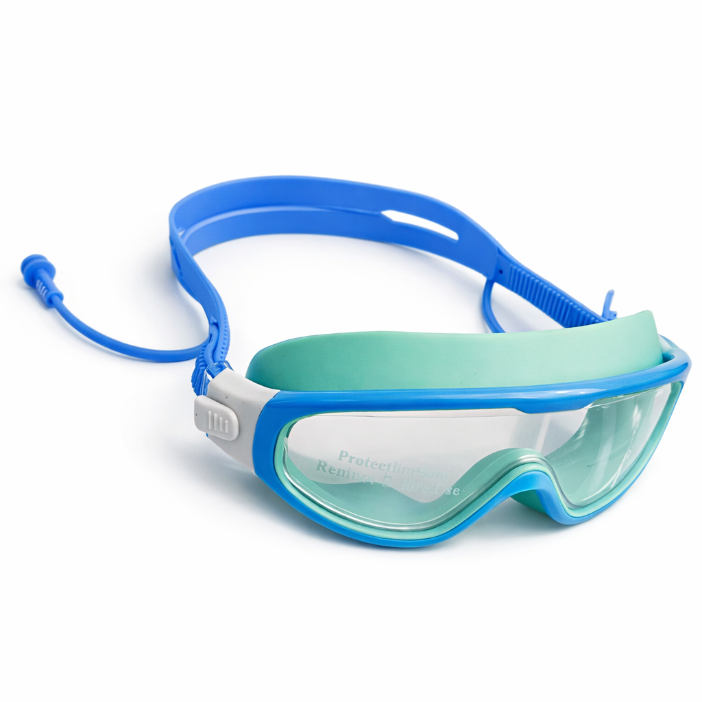 Smile Baby Kids Swimming Goggles with Anti-Fog Wide Angle Lens & Adjustable Strap | Soft Silicone Leak-Proof Seal | Includes Ear Plugs | Colors: Black, Blue, Purple & Yellow