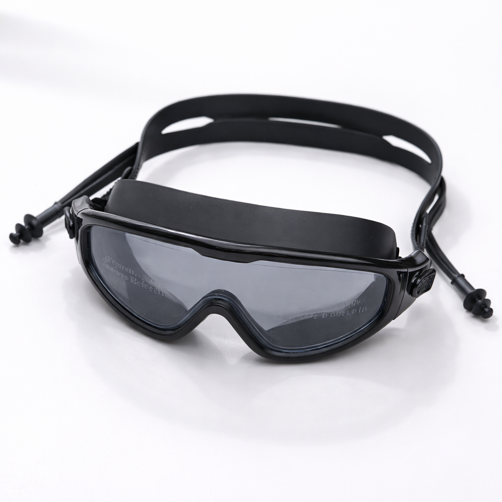Smile Baby Kids Swimming Goggles with Anti-Fog Wide Angle Lens & Adjustable Strap | Soft Silicone Leak-Proof Seal | Includes Ear Plugs | Colors: Black, Blue, Purple & Yellow