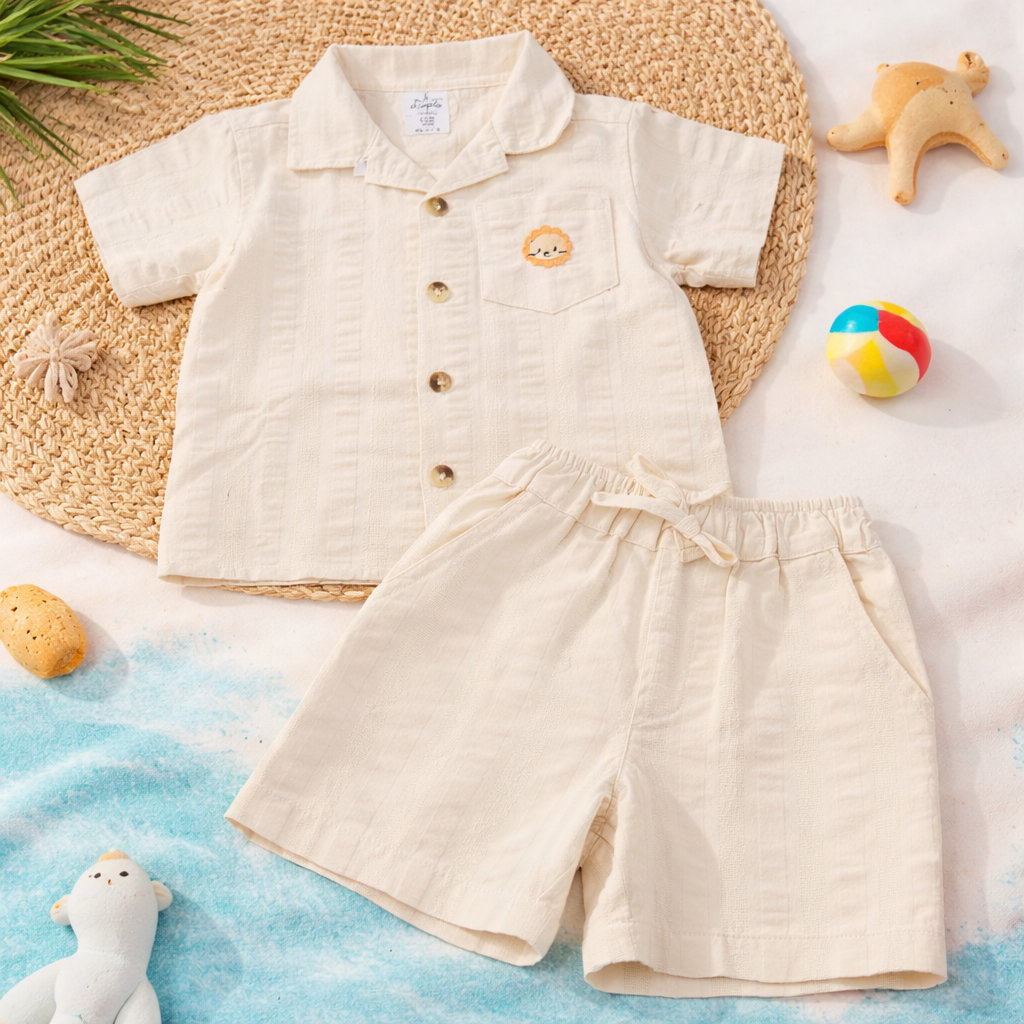 SIMPLY Boys Cotton Co-ord Set Half Sleeve Shirt & Shorts Outfit (12 Months to 4 Years) – Available in Cream & Coffee
