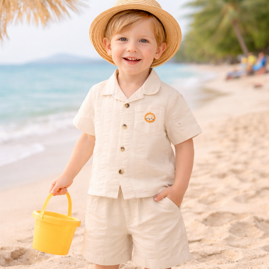 SIMPLY Boys Cotton Co-ord Set Half Sleeve Shirt & Shorts Outfit (12 Months to 4 Years) – Available in Cream & Coffee