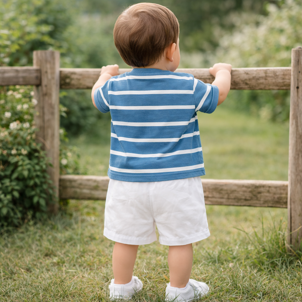 LITTLE KANGAROO Baby Boys Cotton T-Shirt & Shorts Set | Striped Summer Outfit | 6–24 Months (Blue, Green)