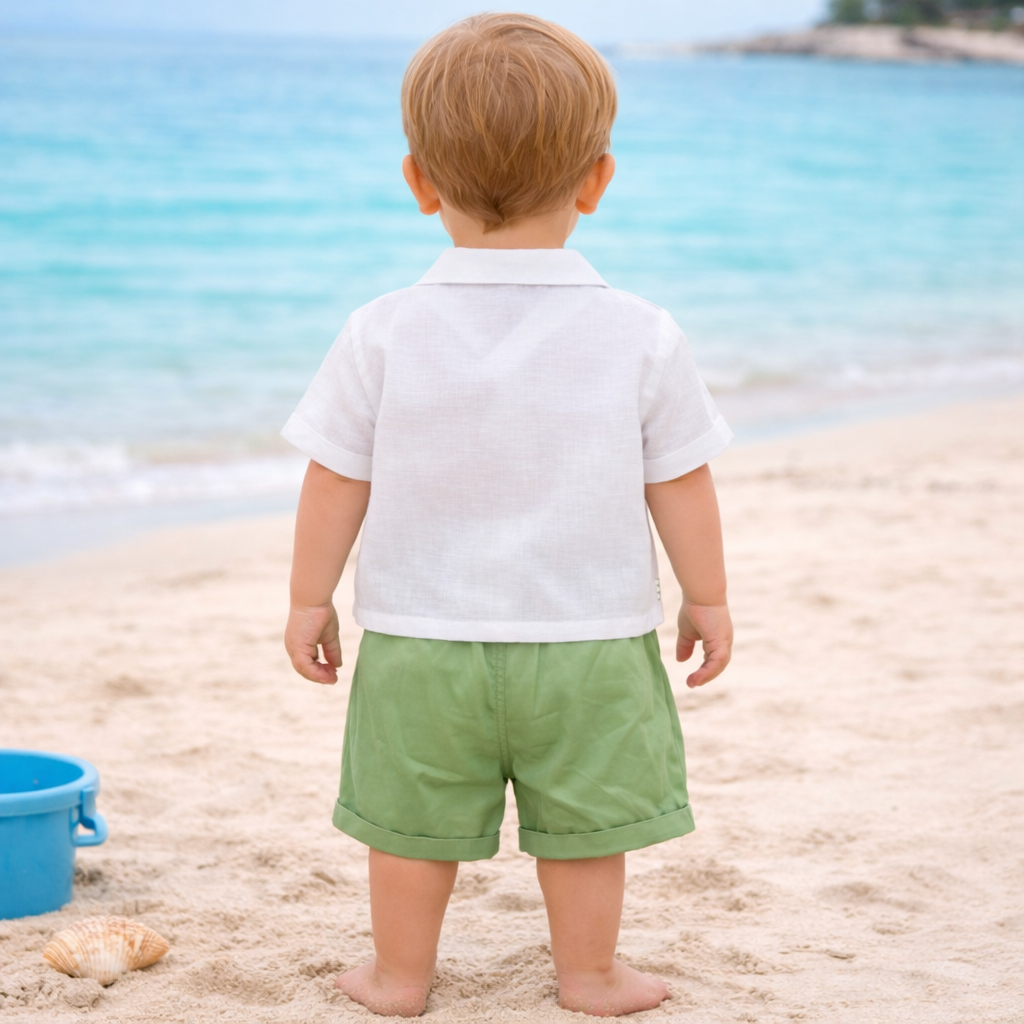 LITTLE KANGAROO Baby Boys Summer Shirt & Shorts Set | Palm Tree Printed Half Sleeve Shirt with Elastic Waist Shorts | Cotton Kids Outfit Set | 6-24 Months