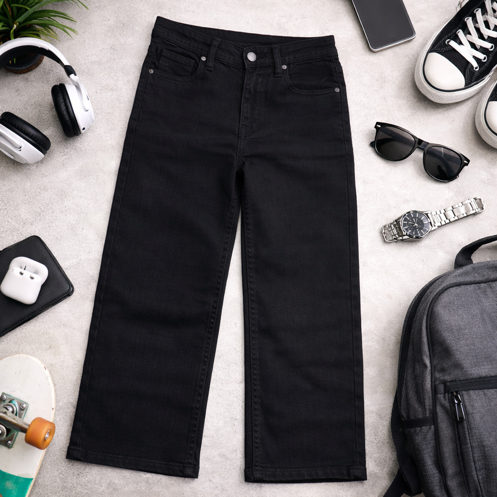 LOVEKINS Girls Black Straight Fit Denim Jeans – Comfortable Stretch Casual Wear Pants (3–14+ Years)