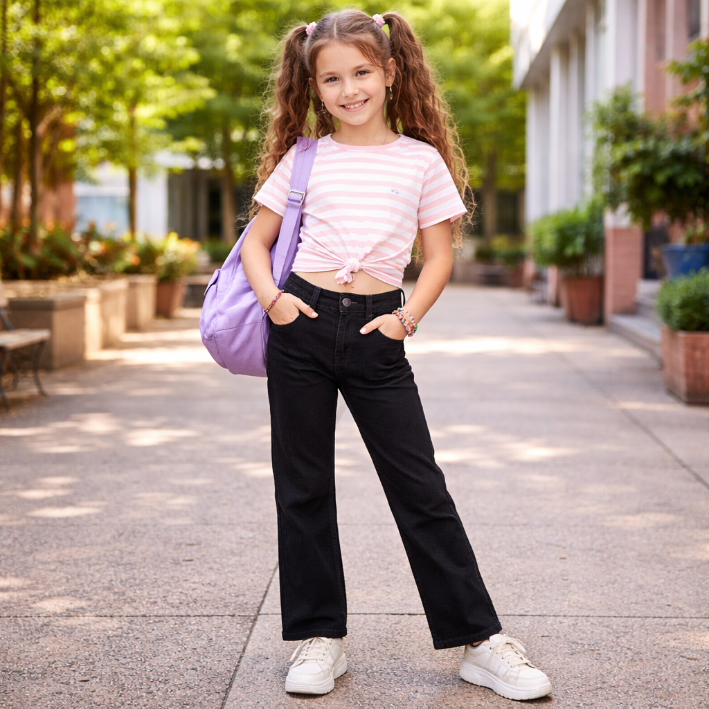 LOVEKINS Girls Black Straight Fit Denim Jeans – Comfortable Stretch Casual Wear Pants (3–14+ Years)