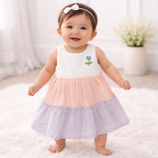 ORRIGANY Girls Pastel Tiered Cotton Frock – Soft Sleeveless Summer Party Wear Dress (9 Months–6 Years)