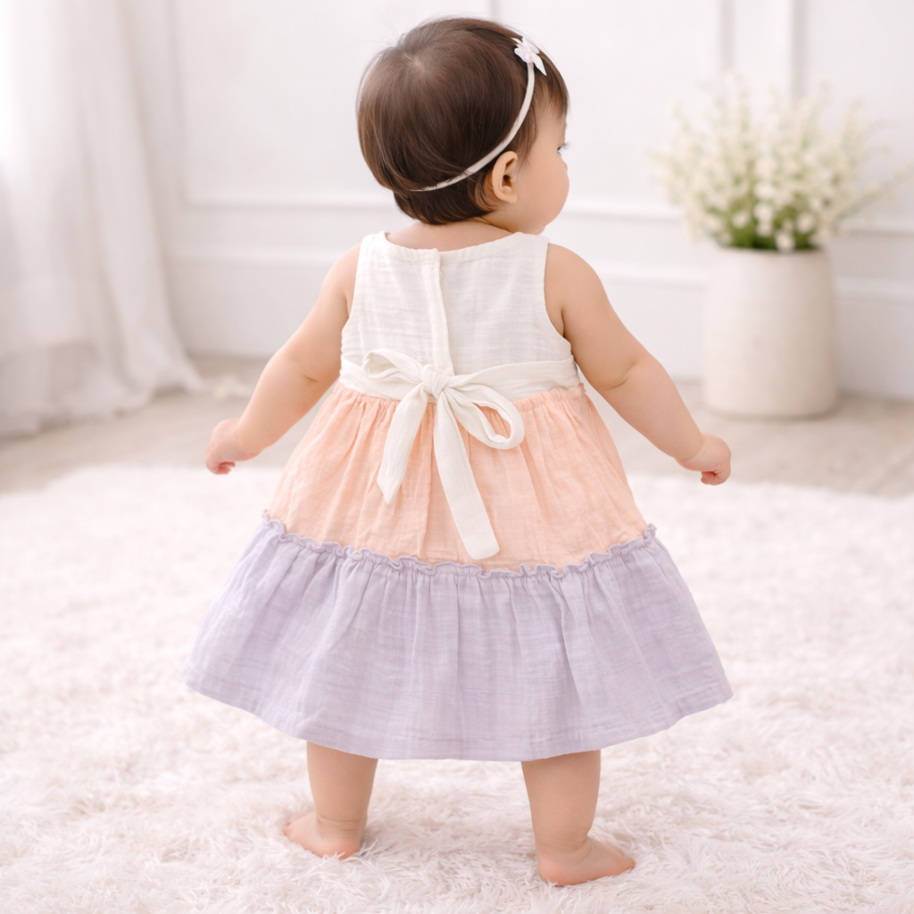 ORRIGANY Girls Pastel Tiered Cotton Frock – Soft Sleeveless Summer Party Wear Dress (9 Months–6 Years)