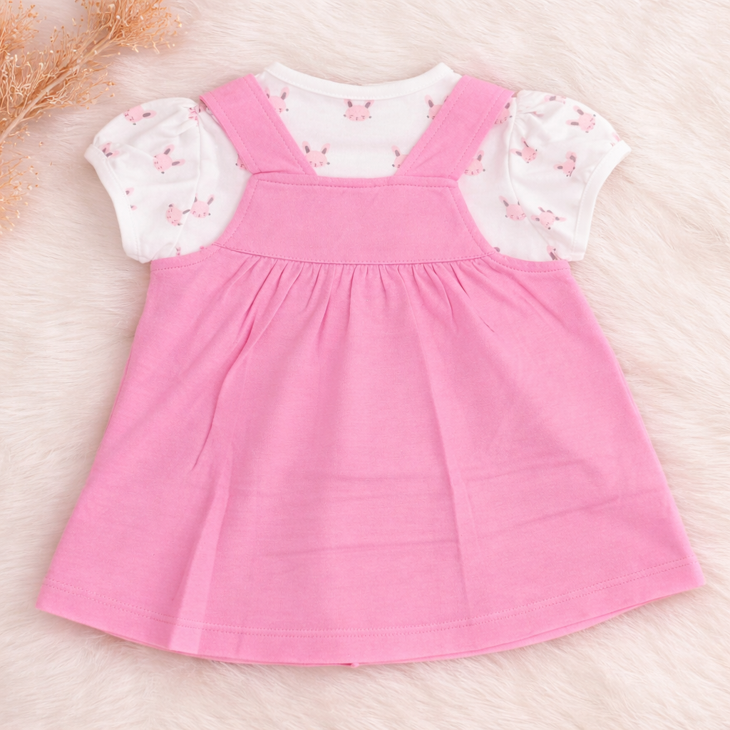 TOFFY HOUSE Baby Girl Rani Pink Bunny Frock Dress Set (NB–9 Months)