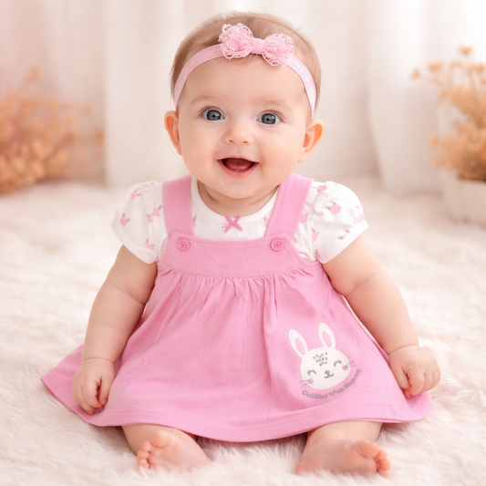 TOFFY HOUSE Baby Girl Rani Pink Bunny Frock Dress Set (NB–9 Months)