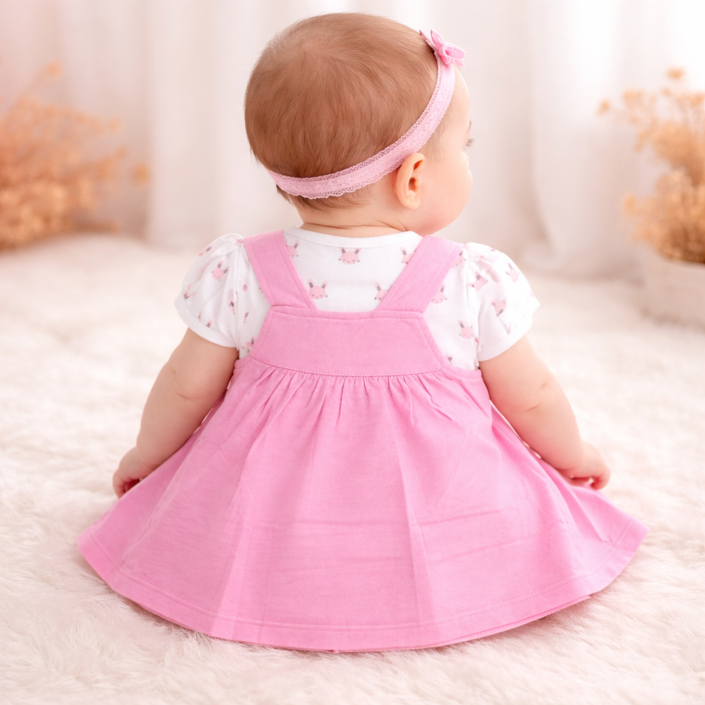 TOFFY HOUSE Baby Girl Rani Pink Bunny Frock Dress Set (NB–9 Months)