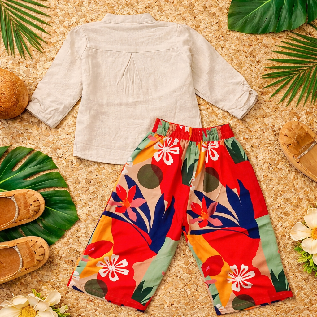 Girls Ethnic Beaded Top & Orange Floral Printed Palazzo Pant Set | Kids Festive Wear Outfit (18 Months – 7 Years) – IT’S NEW