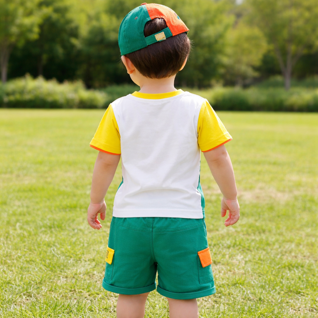 BAD BOYS Kids Casual Summer Co-ord Set for Baby Boys (6 Months–3 Years) – Printed T-Shirt & Shorts with Cap & Sling Bag