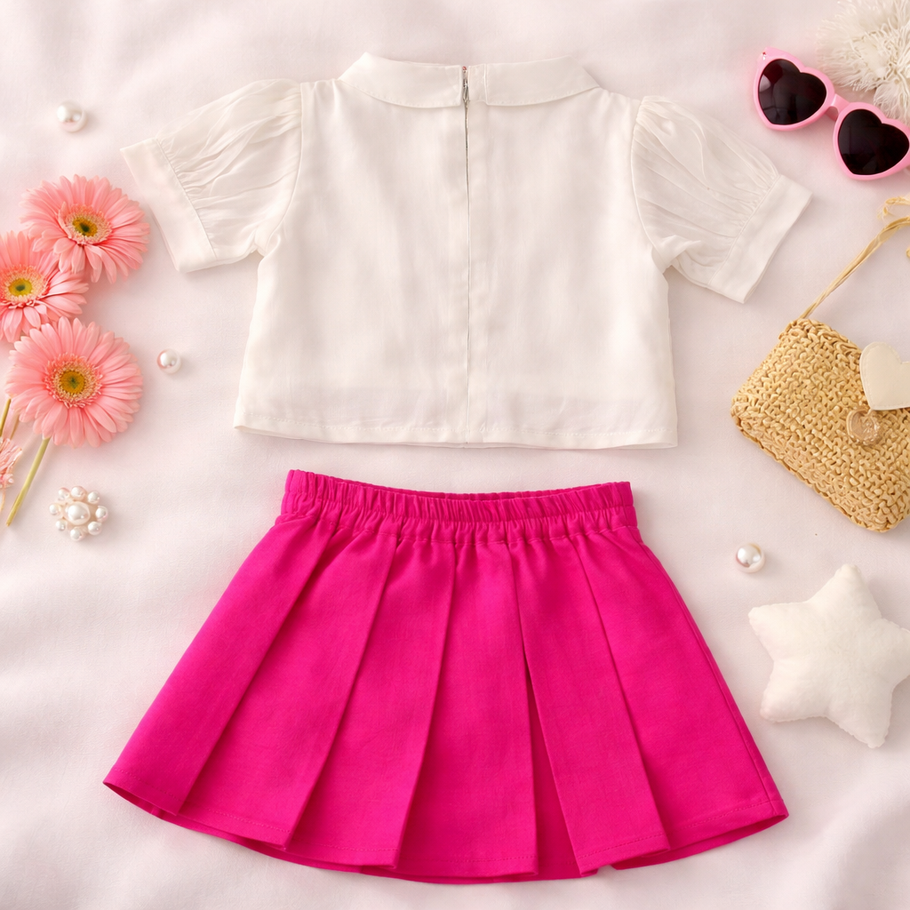 Girls Floral Embroidered Top & Rani Pleated Skirt Set | Kids Party Wear Dress (18 Months – 7 Years) – Brand IT’S NEW