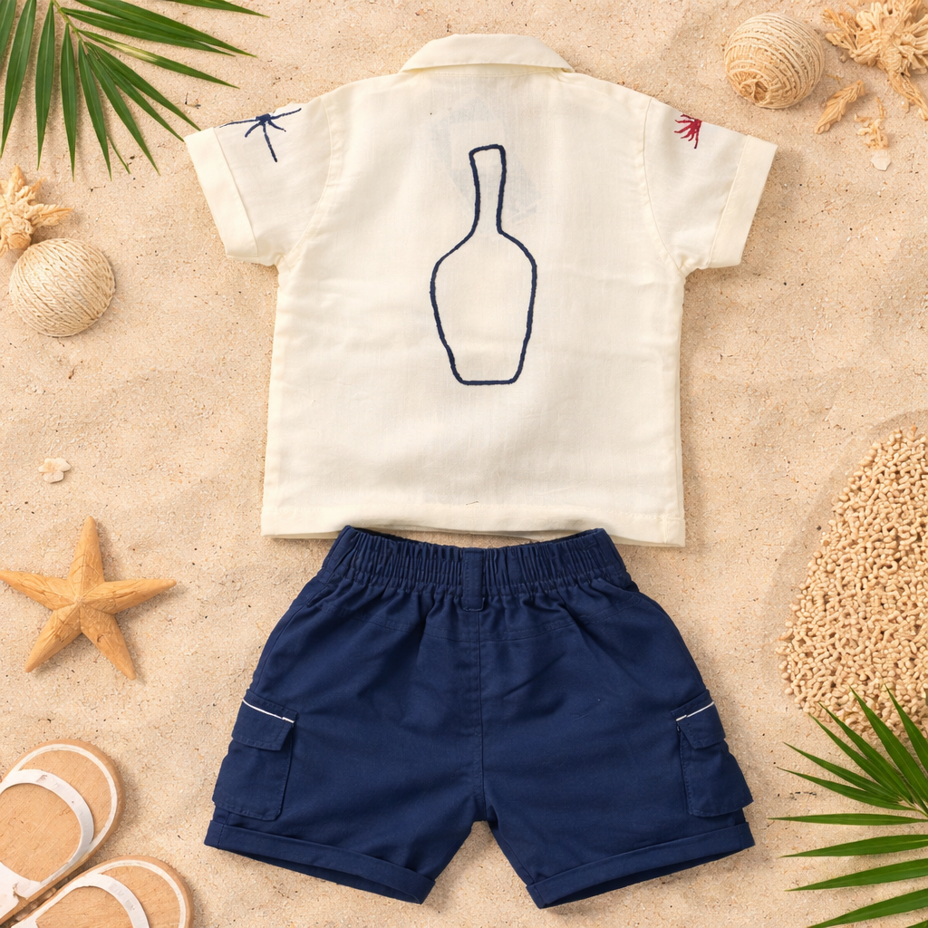 BAD BOYS Tropical Beach Co-ord Set for Baby Boys (0–3 Years) – Printed Shirt, T-Shirt & Shorts Outfit