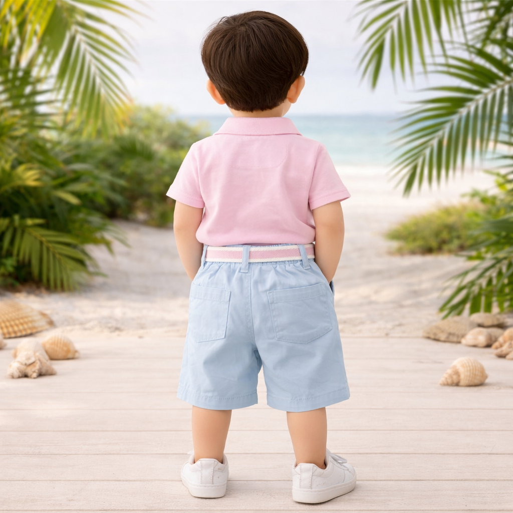 TOFFY HOUSE Boys L. Pink Polo T-Shirt & Blue Shorts Set (9 Months to 3 Years) – Summer Outfit