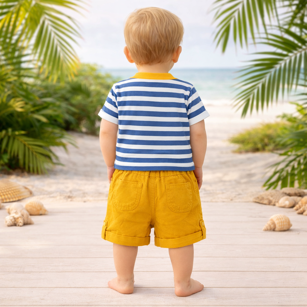TOFFY HOUSE Boys Blue & Yellow T-Shirt and Shorts Set (9 Months to 3 Years) – Striped Summer Outfit