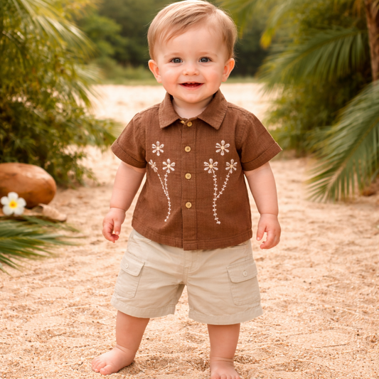 MASHUP Baby Boys Brown Summer Shirt & Shorts Set (6M–24M)