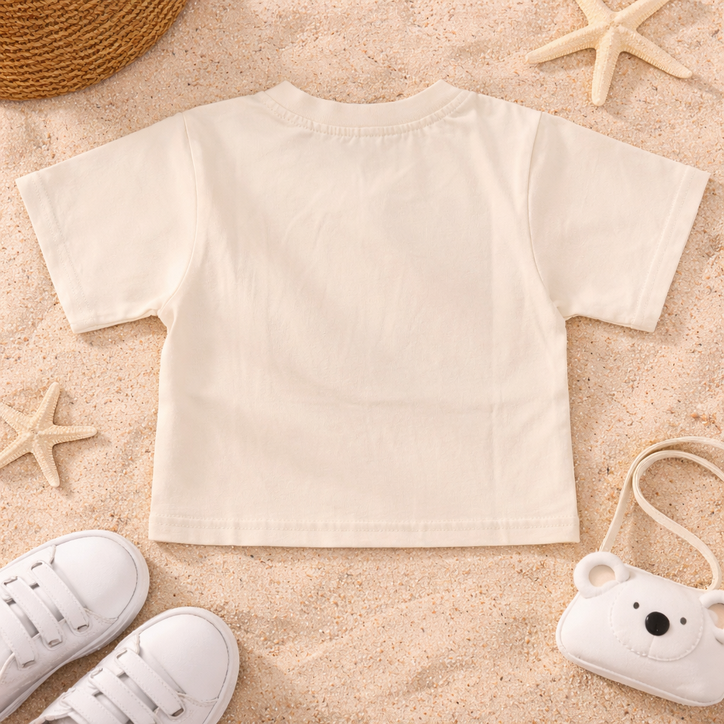 Smile Baby Kids “CAUTION Smiley” Graphic T-Shirt – Cream & Orange | 18 Months to 6 Years