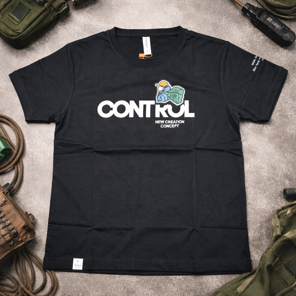 99 BALLON Boys Graphic Printed Cotton T-Shirt | CONTROL Design | Casual Half Sleeve Tee | Black | 12 Months – 12 Years