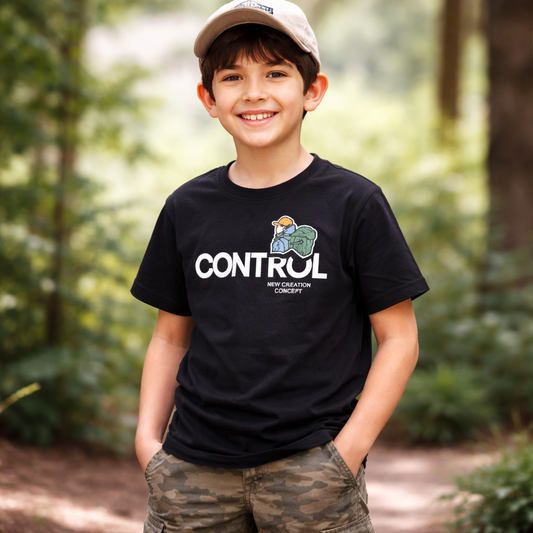 99 BALLON Boys Graphic Printed Cotton T-Shirt | CONTROL Design | Casual Half Sleeve Tee | Black | 12 Months – 12 Years