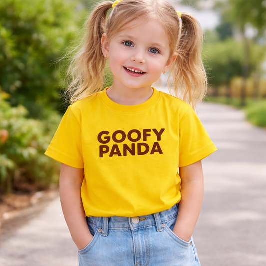 Smile Baby Kids Goofy Panda Printed Cotton T-Shirt for Boys & Girls | Half Sleeve Casual Cartoon Tee | 4–12 Years | Colors: Yellow, Off White