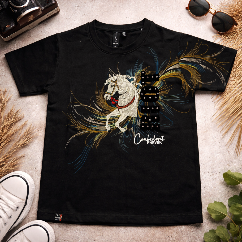 UNIKON Boys Black Graphic Printed Cotton T-Shirt | Trendy Casual Street Style Tee | Age 6–12 Years