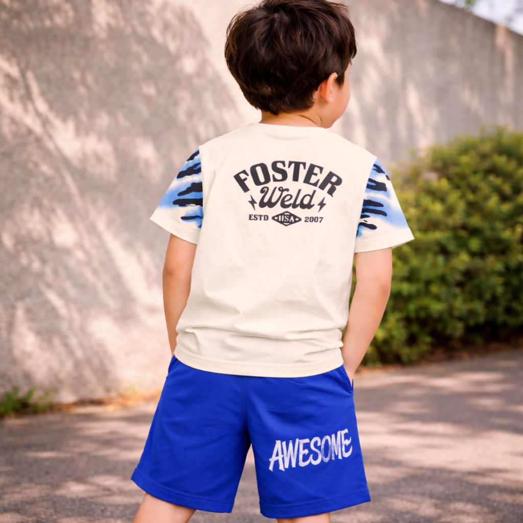 UNIKON Boys Blue Printed T-Shirt & Shorts Set (5–12 Years)